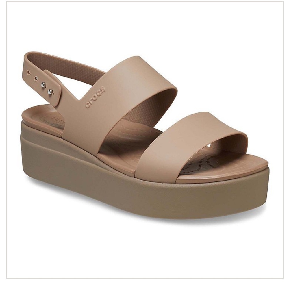 CROCS Latte/ Mushroom Platform Brooklyn Wedge Sandals with Cushioned Footbed